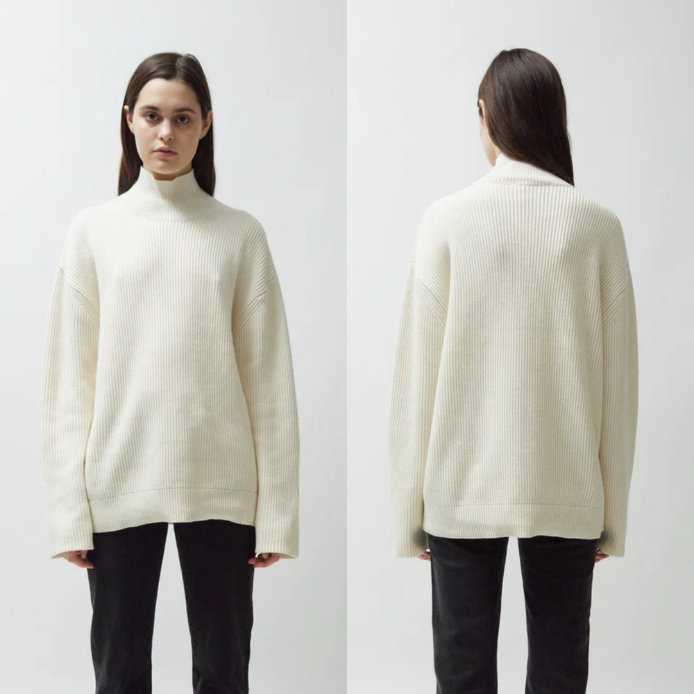 6397 | Ribbed Mockneck Sweater in Ivory Cotton/Cashmere M